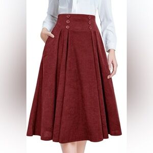 Belle Poque Burgundy A-Line Button Front Midi Skirt Size XL Swing Vintage Fall